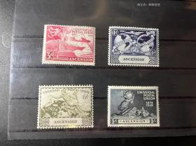 外国邮票 英属联发 阿森松岛 1949年万国邮联4全 UPU 原胶贴票