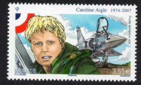 法国邮票--2014航空票-阵风战斗机和女试飞员1全
