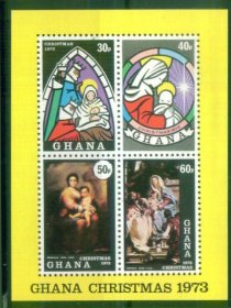 加纳1973圣诞节宗教名画绘画 小全张外国邮票