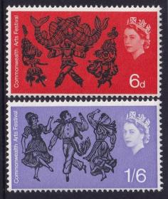 英国邮票 1965年首届英联邦艺术节 全品原胶新票 实图