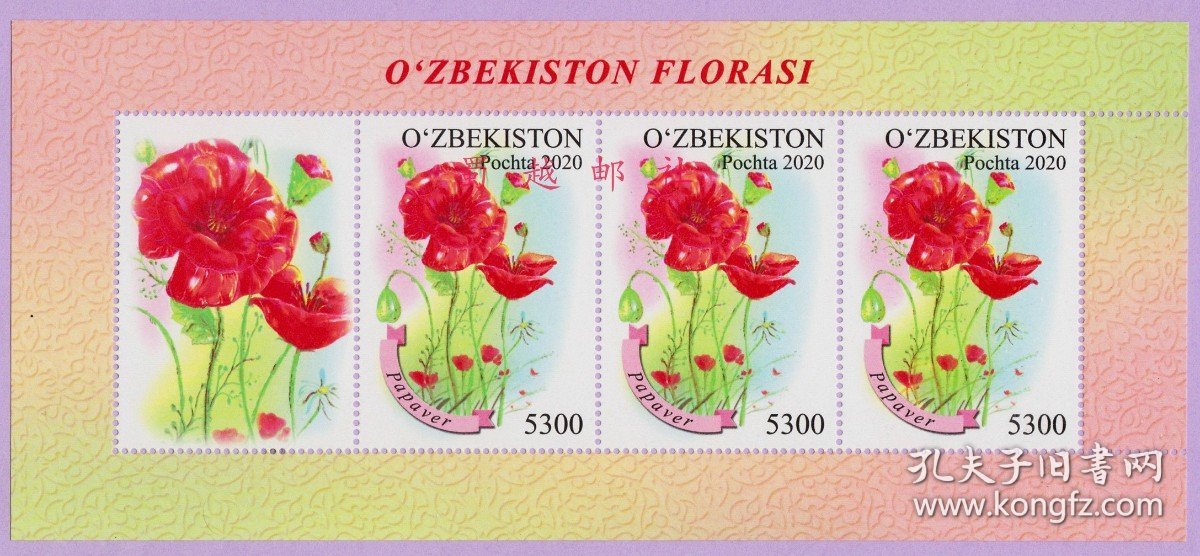 乌兹别克斯坦 花卉植物邮票（2020）小全张