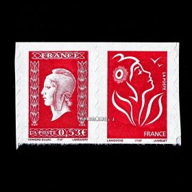 法国邮票 2005年 玛丽安娜普票带副票 不干胶雕刻版 1全 外国邮票