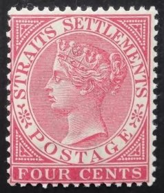英属海峡殖民地1899年 维多利亚女王改值邮票1枚新