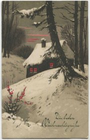 德国 1924年 实寄明信片 雪地里的小屋与树CARD- H428 DD