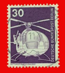 1281 德国邮政红十字直升飞机雕刻版信销上品