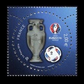 法国 2016 足球 欧洲杯 圆形压凸印刷邮票
