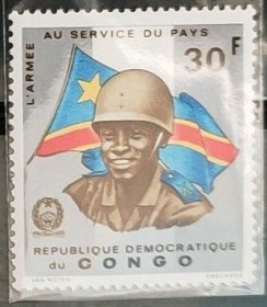 刚果1966士兵军人国旗钢盔邮票1枚新