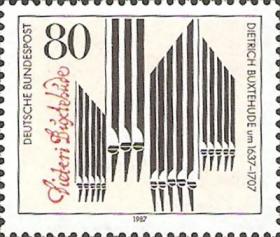 联邦德国1987年 作曲家布克斯特胡德诞生350周年 邮票1全新