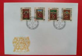 列支敦士登邮票1987年圣诞节 四福音著作作者 4全 首日封