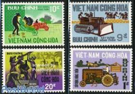 南越1968年 给明 农业 拖拉机 推土机 牛 邮票4全 新 MNH