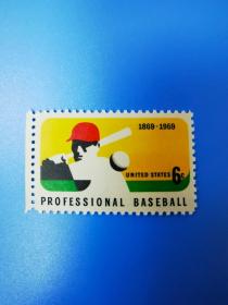 美国1969年职业棒球百年邮票1全