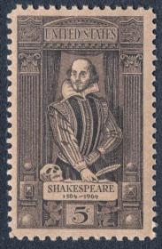 美国 #1250 1964 人物名人 文学家 莎士比亚 外国邮票 1全新