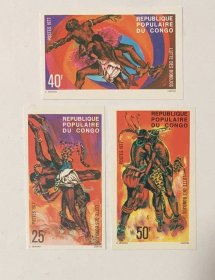 刚果  1977  摔跤  运动 3全  无齿  外国  邮票