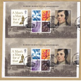 英国邮票 2009 诗人伯恩斯250年 两连体小型张信销剪片02