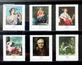 德国邮票 1976年 德累斯顿画廊珍藏 绘画 油画 6全新全品 734
