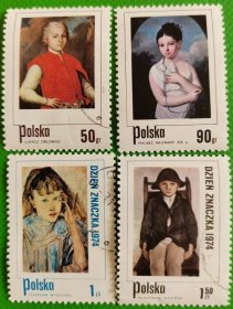 波兰邮票1974 年  绘画  4枚  盖销