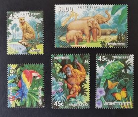 澳大利亚  1994年动物园 动物 大象，猴子，蝴蝶 鸟类等邮票