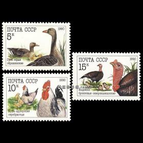 M25苏联1990 家禽3全 外国邮票