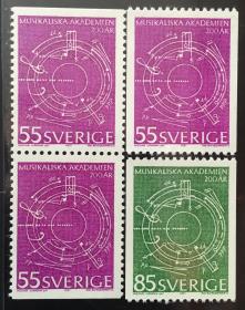 瑞典邮票1971年音乐乐谱4全新
