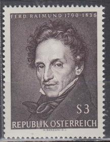 奥地利1965年《诗人、剧作家赖蒙德诞辰175周年》邮票