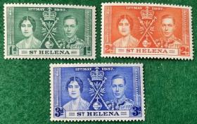 英属联发邮票 圣赫勒拿 1937年 乔治六世加冕 3全 MNH 3d枚黄