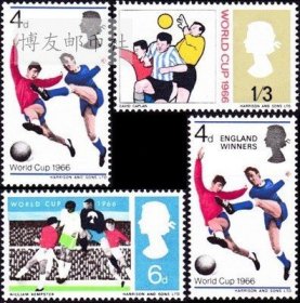 英国邮票 1966年 第8届足球世界杯 主办国 3全新+1加字 全品 707