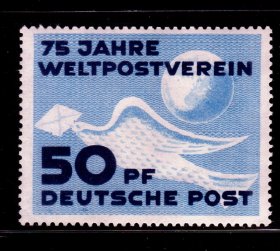 M9民主德国 东德邮票 1949万国邮联成立75周年1全 背贴