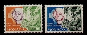 摩纳哥 1973年 禁毒运动 2张  全新  外国邮票