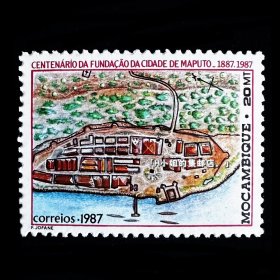 莫桑比克邮票 1987年 马普托建城百年手绘地图风光 1全