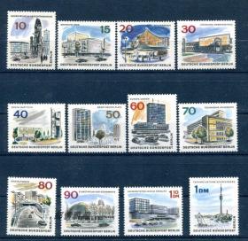 德国邮票西柏林1965年 柏林新风貌建筑 12全雕刻版