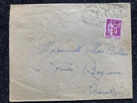 外邮收藏 法国邮票实寄封 1934年 和平女神1法郎加盖