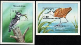 刚果2000鸟类、水鸟，涉禽2全小型张，外国邮票