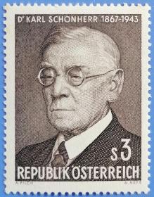 奥地利1967年诗人剧作家舍恩哈尔邮票 1枚新 齿边微黄