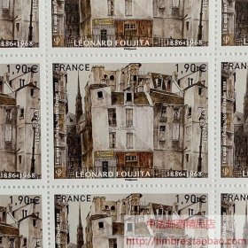 2018YT5200法国邮票大版艺术系列日本画家藤田嗣治圣母院鲜花岸边