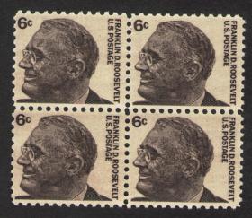 美国 #1284 1965 军事战争 二战 罗斯福 外国邮票4方连全新