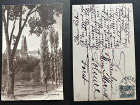 瑞士明信片 1918年实寄 弗赖堡大教堂