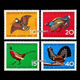 德国邮票西德 1965年 森林动物系列鸟类 4全