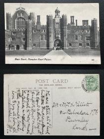 英国明信片 1909年实寄 伦敦 汉普顿宫