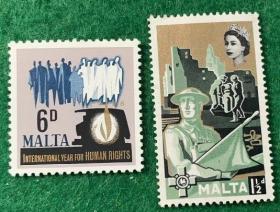 马耳他邮票 散票2枚 英女王 外国邮票