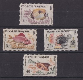法属 波利尼西亚1962年 动物 鱼 4全 雕刻版 MNH