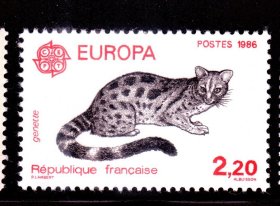 L1法国邮票 1986欧罗巴  猫 雕刻版