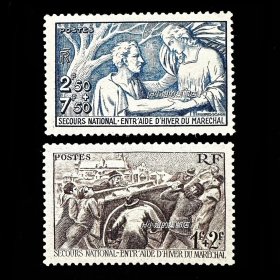 法国邮票 1941年 国家救济赈灾运煤工人 2全 雕刻版