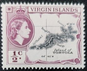 英属维尔京群岛1956地图女王名人雕刻版邮票1枚新