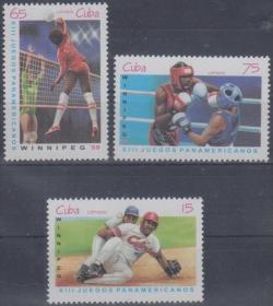 古巴1999年泛美运动会棒球排球等3全新邮票