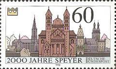 联邦德国邮票 1990年 施佩耶尔建城2000周年 教堂 建筑 1全