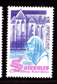 L1法国邮票 1980旅游宣传 圣彼得修道院建筑 雕刻版