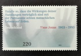 德国 2003年哲学家 汉斯·乔纳斯诞生百年 手邮票