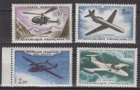 法国 邮票 1960年  航空票  飞机  4全 GANDON 雕刻