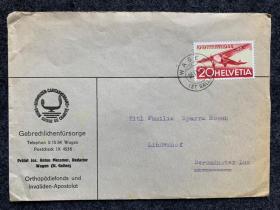 集邮收藏 vintage 瑞士实寄封 1944年 航空邮票 飞机