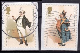 T328-- 英国邮票 2012 狄更斯小说人物 2枚不同 信销剪片